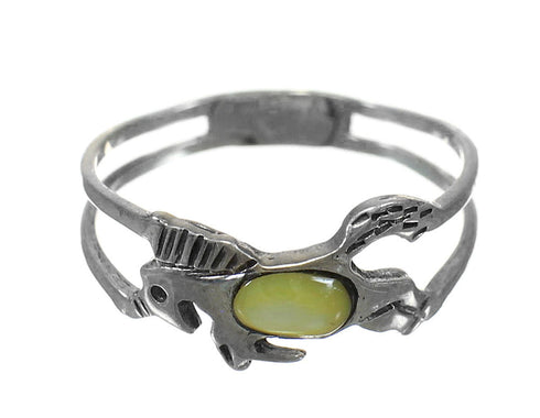 Yellow Mother Of Pearl Southwest Sterling Silver Horse Ring Size 6-1/4 YX92395